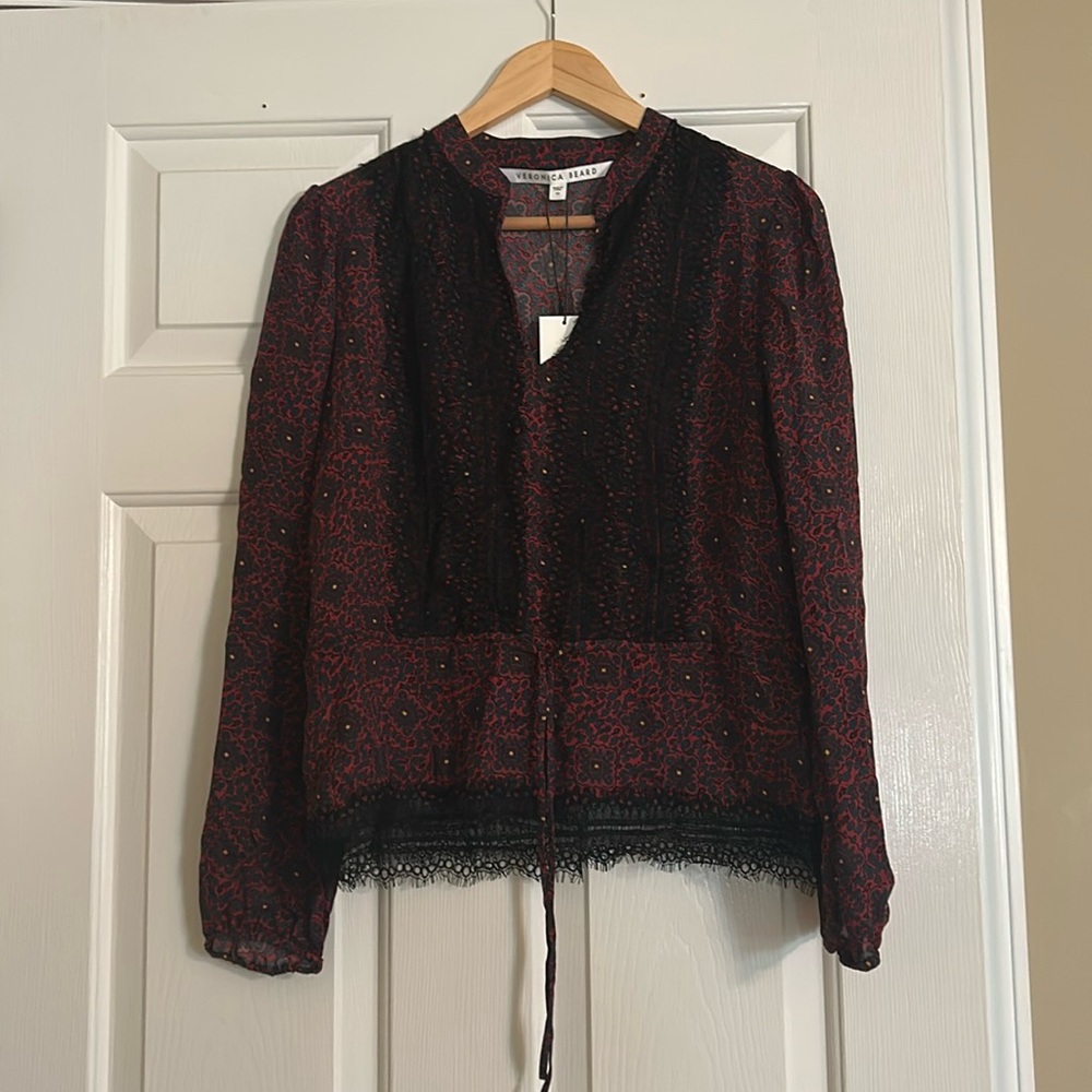 Veronica Beard Lindberg Lace Trim Blouse 10